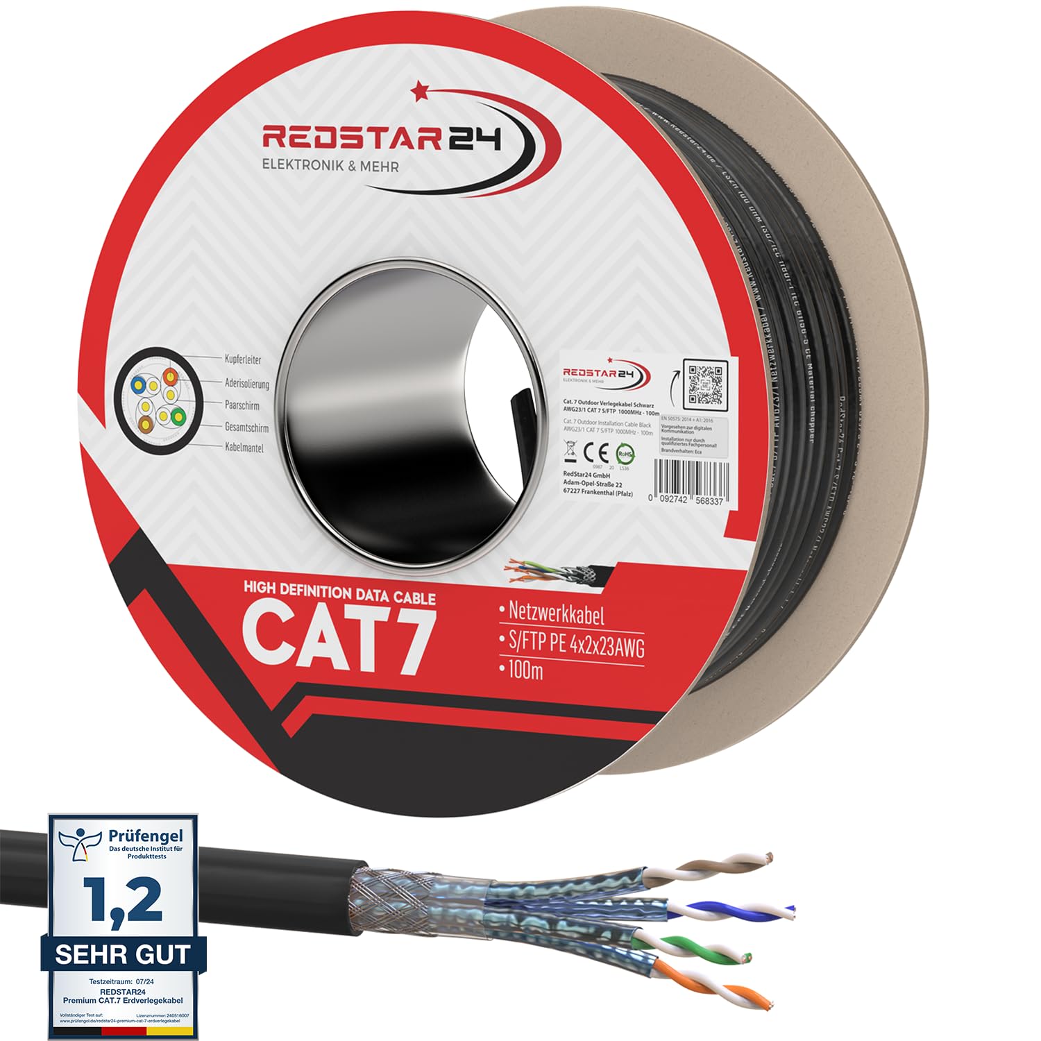 RedStar24 CAT 7 Erdkabel Outdoor Netzwerkkabel UV-beständig