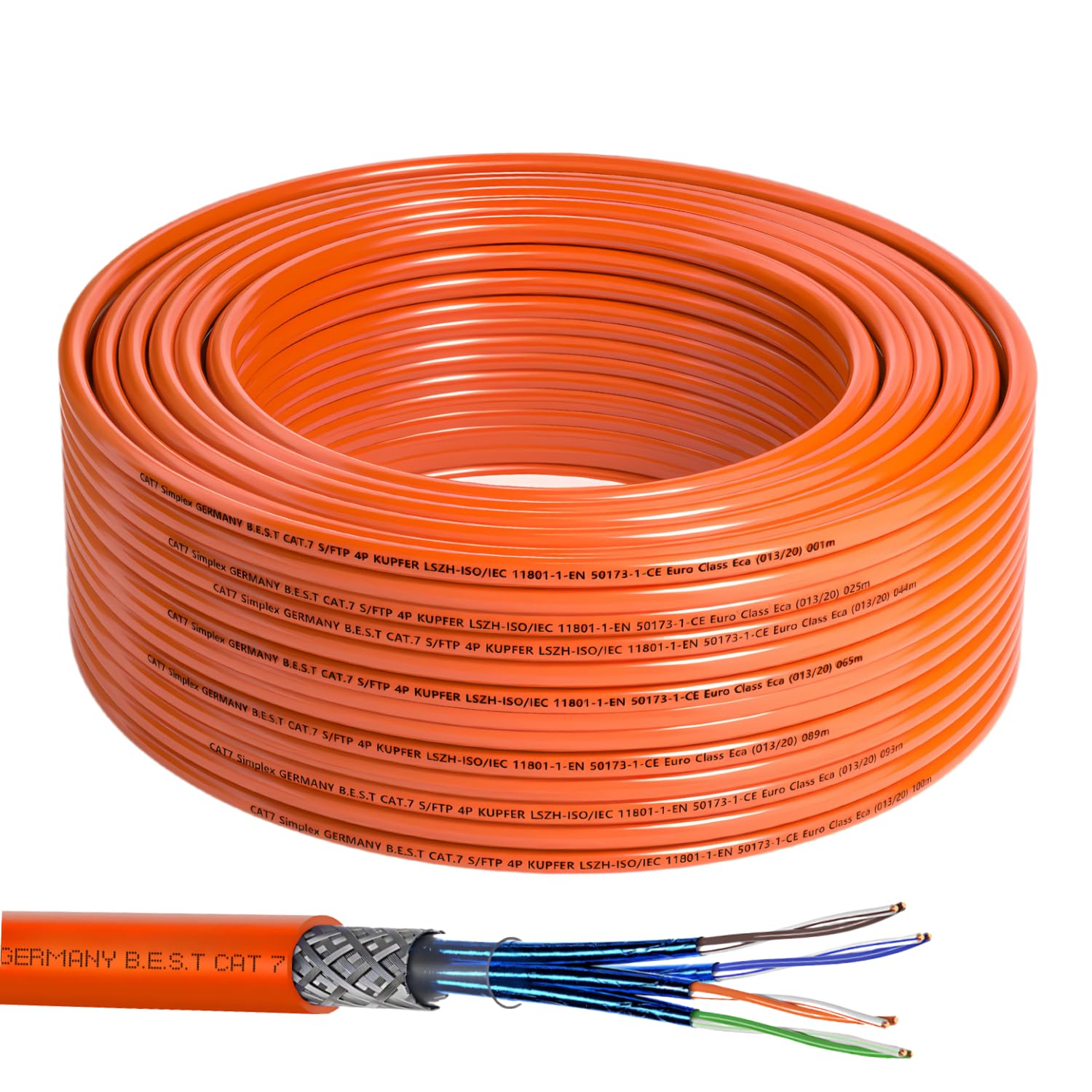 B.e.s.t Germany CAT 7 25M Simplex Netzwerkkabel für Kat 7 Pure Copper LAN Ethernetkabel mit PoE+ LSZH