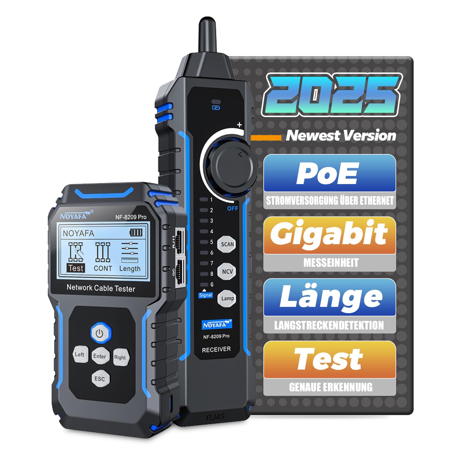 Netzwerkkabeltester Black: 60V PoE-Erkennung & Gigabit-Unterstützung für Rechenzentren (Tracker)